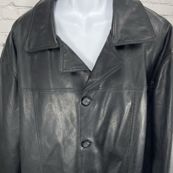Arizona Matte Black Faux Leather Buttoned Collared Lined Vented Jacket Size 3XL - Picture 5 of 12